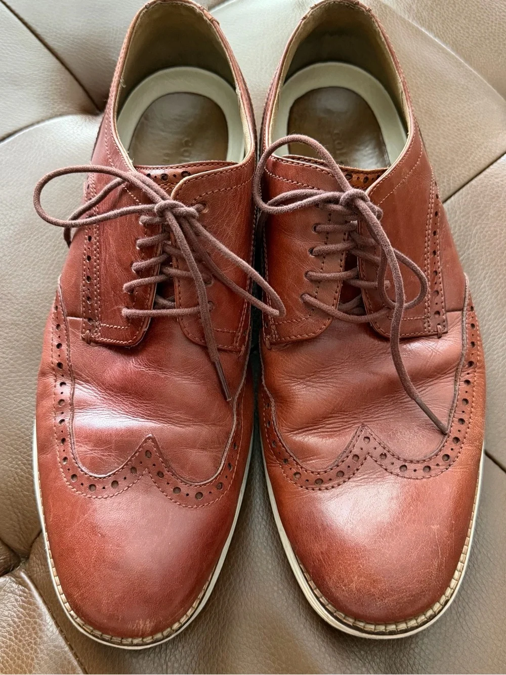Cole Haan Men's Wingtip Leather Oxfords - Chestnut Brown